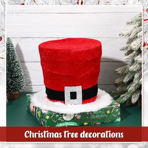 Christmas Tree Topper Hat Large Red Velvet Hat with Black Band Santa Tree Top Topper Decorations Old World Desktop Ornaments for Home Xmas Holiday Winter Decor