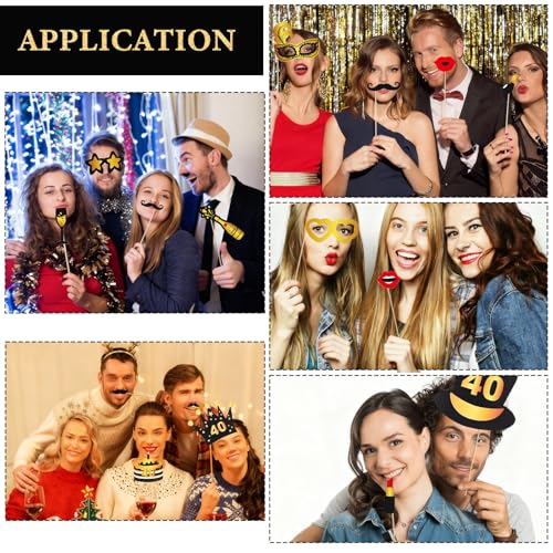 40th Birthday Photo Booth Props, Black Gold Inflatable Photo Booth Frame, 30PCS Photo Booth Props for Party Selfie Party Decorations and Gifts - size: 40th Birthday Inflatable Frame