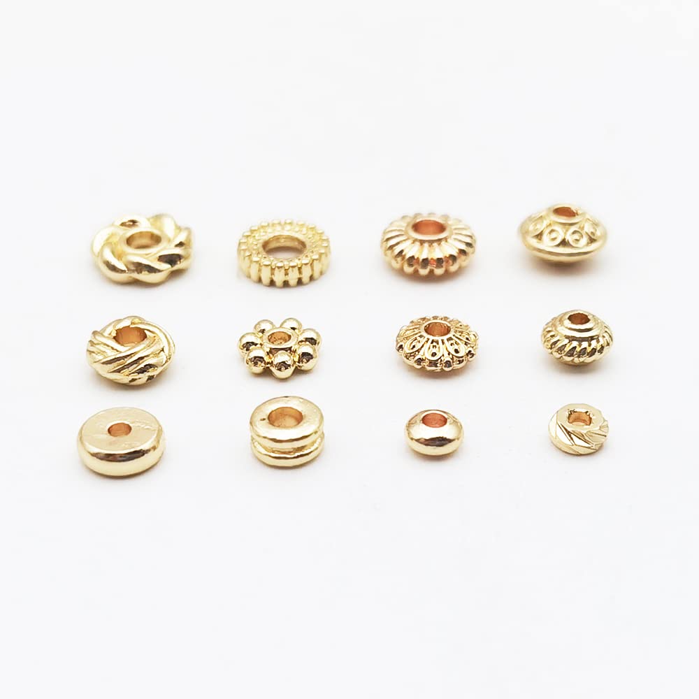 INSPIRELLE 120pcs Spacer Beads Gold Plated Long-Lasting Heishi and Rondelle Bead for Jewelry Bracelet Necklace Making