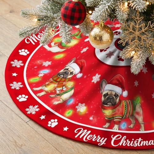 French Bulldog Christmas Tree Skirt 48 Inch for Indoor Outdoor Decorations