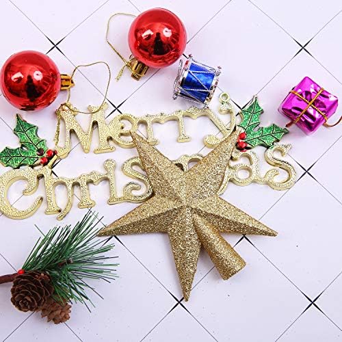 Aneco Glittered Christmas Tree Topper Star Treetop for Christmas Tree Decoration or Home Decor, Hard Plastic (2, Gold)