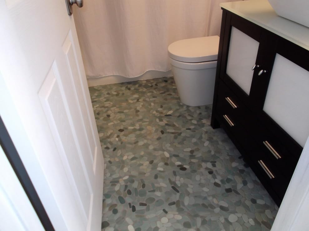 CNK Tile Sea Green XL Jumbo Sliced Pebble Tile - 12" x 12" Polished Natural Stone for Shower Floors Bathroom Backsplashes Patios Fireplaces - Durable Weather-Resistant Easy Installation - Pack of 1