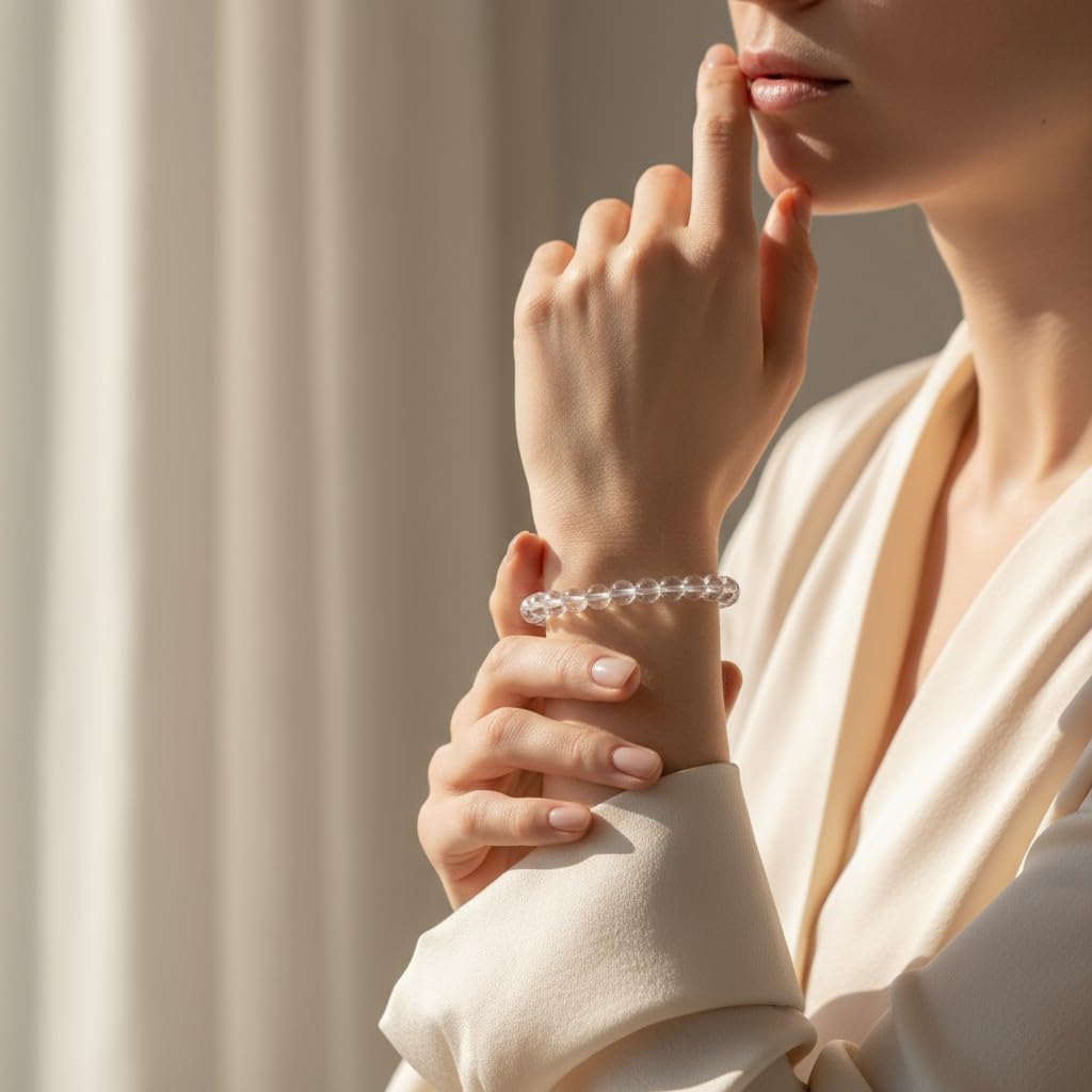 The Vida Handmade AAA+ Quality Crystal Stretch Elastic Bracelet - Nature Gemstone - Jewelry Gift - Holiday Gift - For Women & Men (Clear Quartz)