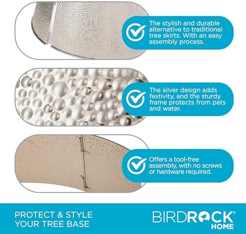 BIRDROCK HOME 4-Panel Christmas Tree Collar - Silver Bubble Tree Skirt - 26" Base - Easy to Assemble Xmas Tree Base Cover - Metal Holiday Decoration - Water Base Protection from Pets, Skirt Decor