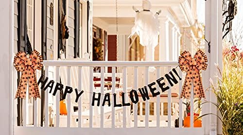 Buffalo Plaid & Burlap Halloween Bows - Spider Wreath Toppers for Indoors & Outdoors