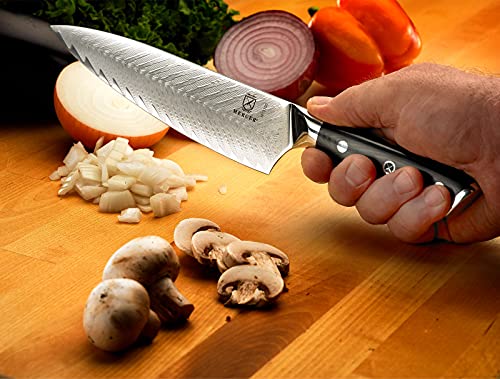 Mercer Culinary M13780 Premium Grade Super Steel, 8-Inch Chef's Knife w/Leaf Pattern Blade, G10 Handle - style: Chef's Knife Leaf Pattern Blade 8 Inch