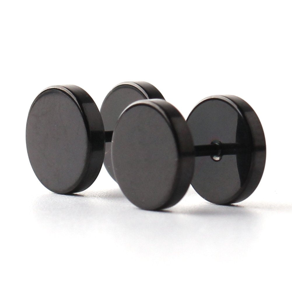 Ruifan 18G Men,Women's 10mm Stainless Steel Fake Screw Studs Earrings Tapers Plugs Gauges Illusion Tunnel(Black) 2pcs