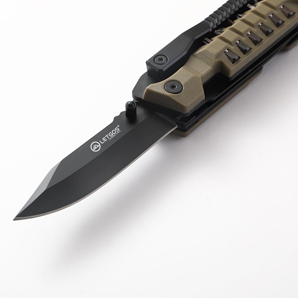 LETGOS Multi Pocket Knife, 22 in 1,Survival Gear EDC Tools with Nylon Sheath, Emergency, Camping, Hiking, Hunting, Gift for Men Women (Desert Gray)