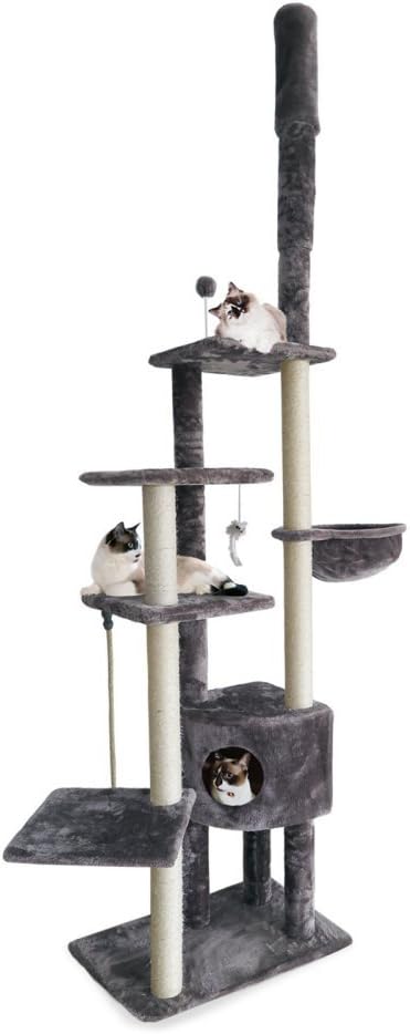 Furhaven 15.75" Tall Playground for Indoor Cats, Ft. Sisal Scratching Posts, Self-Grooming Brush, & Toy - Tiger Tough Hammock Interactive Playground - Silver, One Size