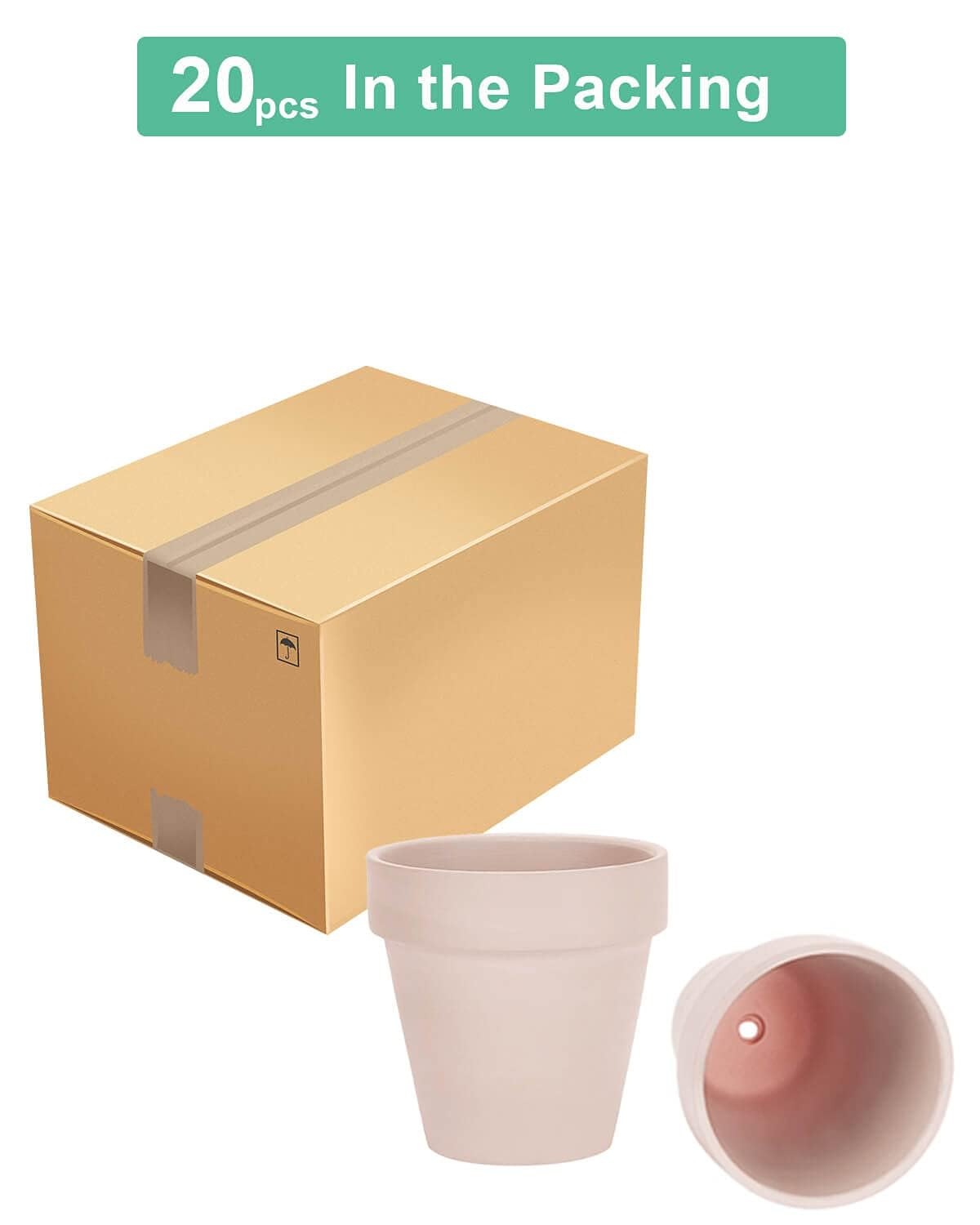 vensovo 3 Inch Pink Terra Cotta & Terracotta Pots with Drainage - 20 Pack Clay Flowerpots, Succulent Nursery Planter Great for Plants, Crafts, Wedding Favor