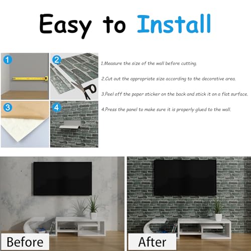 3D Wall Panels Peel and Stick in Green,20 PCS XPE Foam 3D Wallpaper, Faux Brick Wall Panels for Bedroom, Stairs, Kitchen - color: Green Brick, size: 20PCS