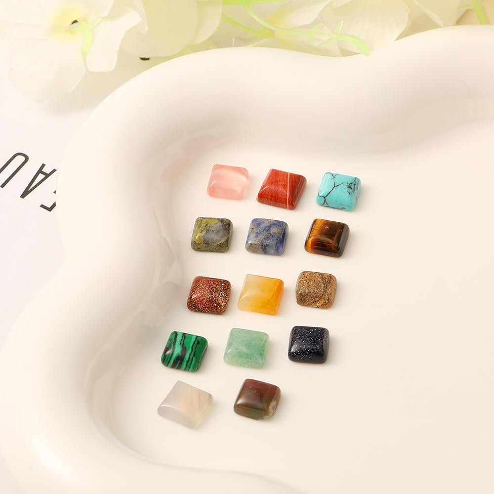 20 Pcs Square Gemstone Cabochons Mixed Nautral Crystal Agate Sotne Flatback Cabochon for Jewelry Making Pendant Decoration Women DIY Gift