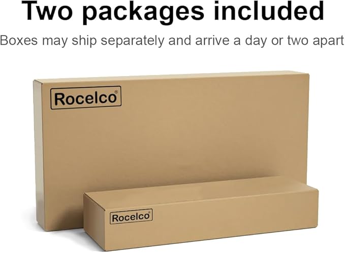 Rocelco 46" Height Adjustable Corner Standing Desk Converter with Dual Monitor Arm Mount Bundle - Sit Stand Up Tabletop Computer Workstation Riser - Extra Large Keyboard Tray - Black (R CADRB-46-MA2)