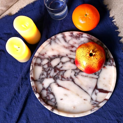 Natural Marble Tray, Coffee Table, Food, Fruit, Paper Cup, Cake Display, Coffee bar, Family Gatherings, Seasonal Holiday Decoration Tray(Viola-Circular-9.8"x9.8"x0.7") - color: Viola-circular-9.8"x9.8"x0.7"