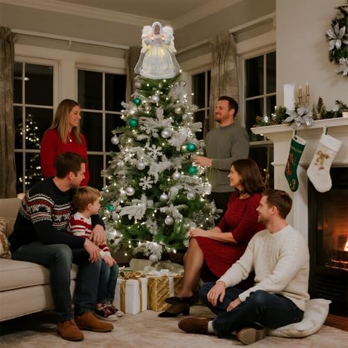 Moving Angel Tree Topper with Lights, 12’’ White, Separately Controlled Flapping Wings and Bright LEDs, 6 On / 18 Off Hours Cycle