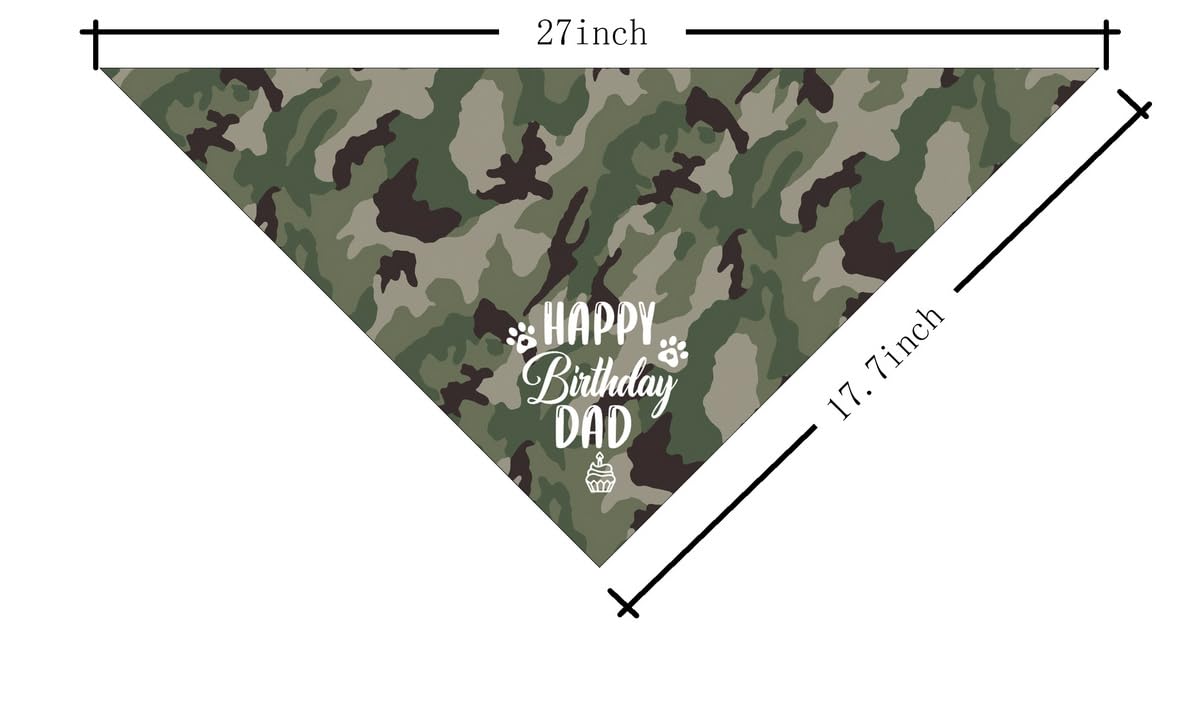 K31 Happy Birthday Dad Dog Bandana - Classical Black Printing, Pet Scarf Accessory Gift for Dad's Birthday Party