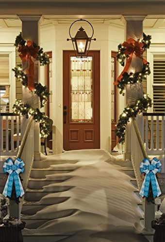 Hying Giant Christmas Bow for Wreath, Blue Snowflakes Wreath Bow Winter Holiday Bows for Christmas Tree Front Door Indoor Outdoor Wall Decoration Supplies Ornament