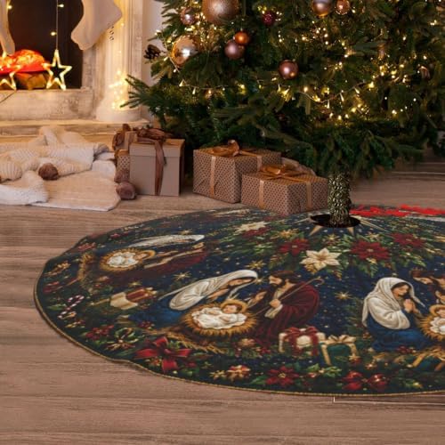 Baby Brith Christmas Tree Skirt Xmas Tree Skirt, Winter Christmas Tree Mat for Home Party Holiday Indoor Outdoor Decorations