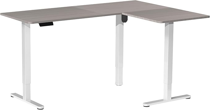 VIVO Corner Standing Desk, 63 x 47 inch Reversible L-Shaped Workstation, Electric Height Adjustment, Home, Office, and Reception Rooms, Dark Gray Table Top White Frame, DESK-E3CTWG-47