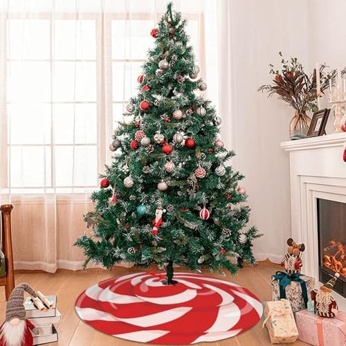 Red and White Lollipop Sweet Candy Sugar Candy Canes Swirl 36 Inch Christmas Tree Skirt Round Winter Snow Suitable for Christmas Xmas Halloween Holiday Party Decor Decoration Occasion
