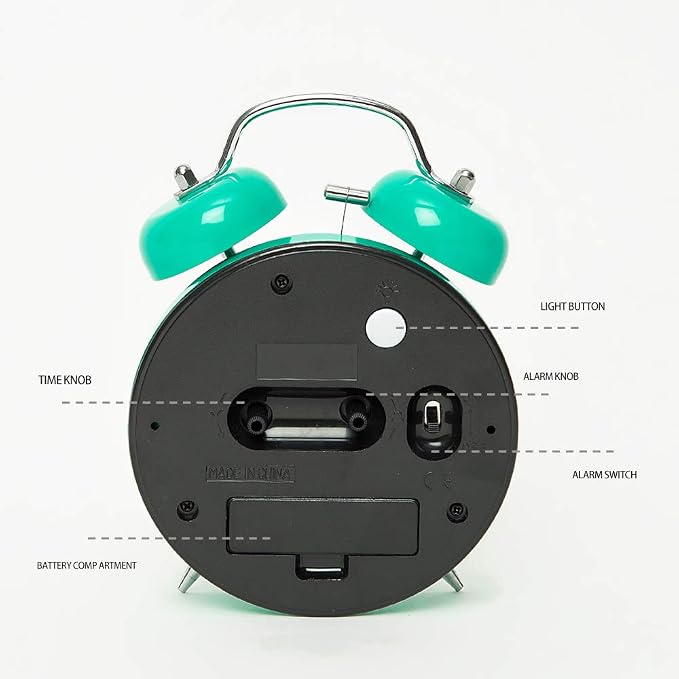FLOITTUY {Loud Alarm for Deep Sleepers) 4'' Twin Bell Alarm Clock with Backlight for Bedroom and Home Decoration (Mint Green)