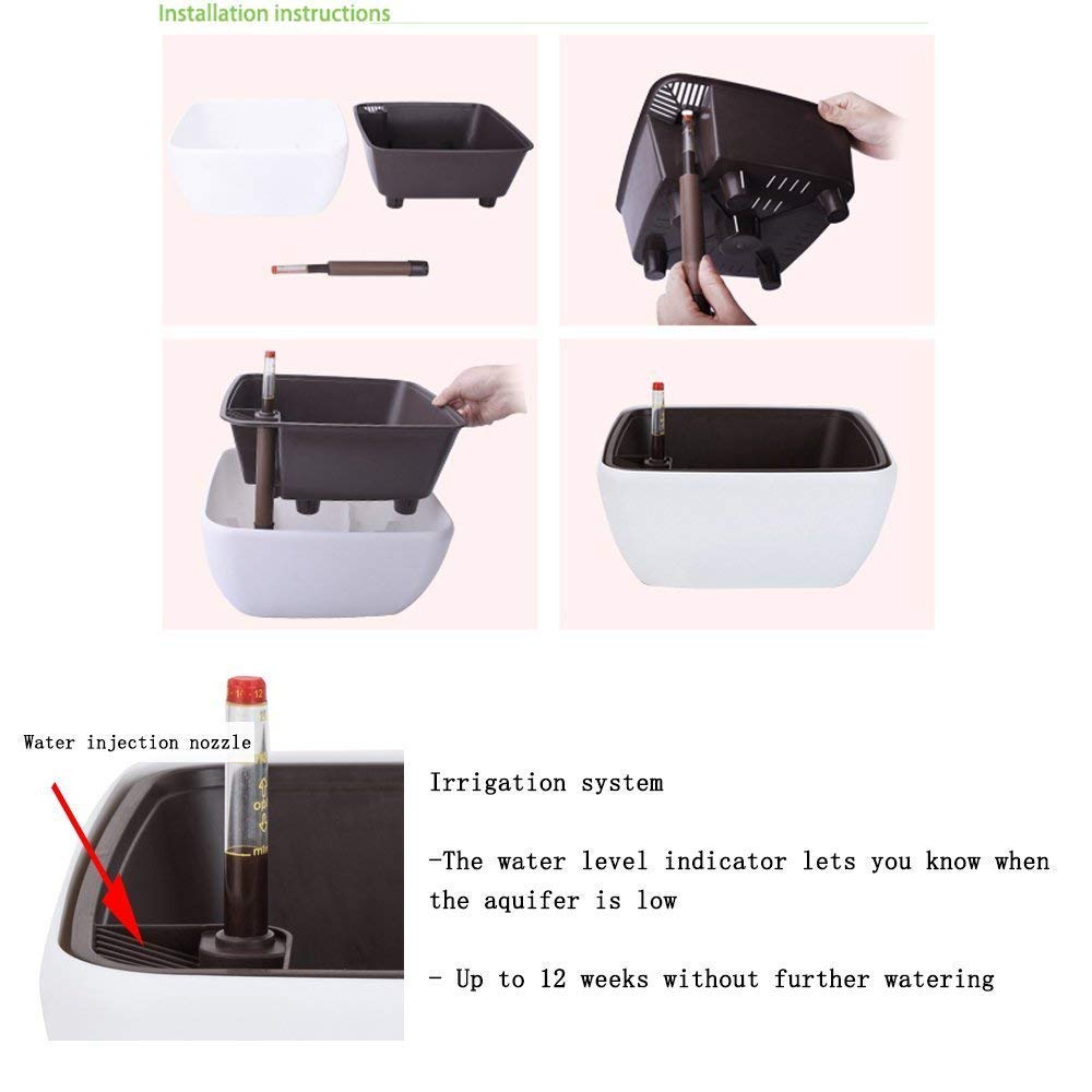 Vencer 10.8 Inch Plastic Square Self Watering Planter,Water Indicator,Modern Decorative Planter Pot for All House Plants Flowers,Herbs,Vegetables,Tropical,Coffee,VF-049C