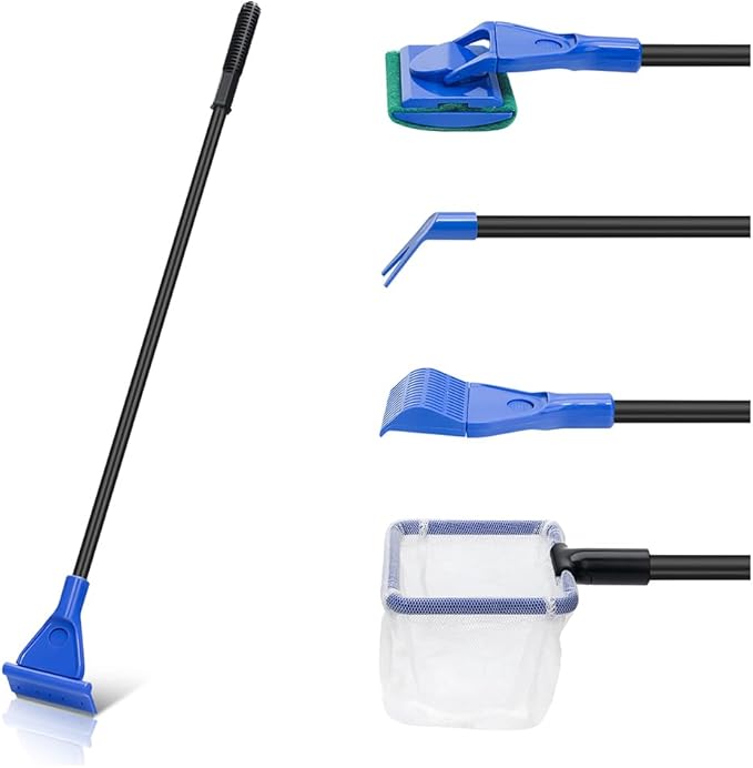 Novique 5 in 1 Fish Tank Cleaner Kit Aquarium Cleaning Tools with 22~32 Inch Extendable Non-Slip Handle Fish Tank Cleaner with Algae Scraper and Fish Net