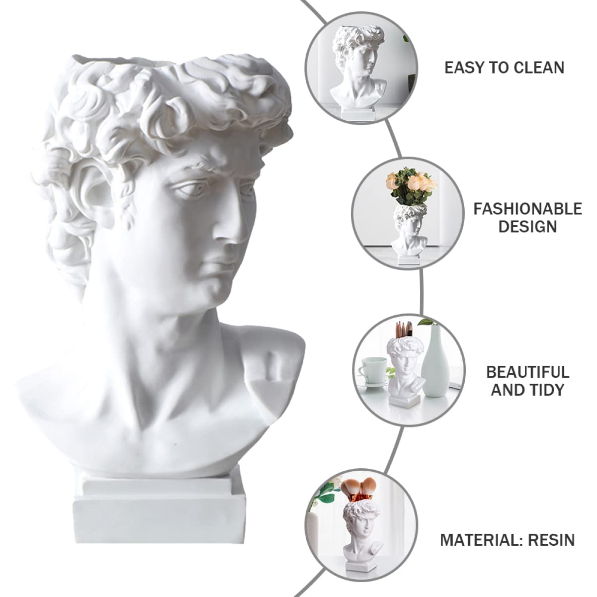 STOBOK Creative Resin Pen Holder with Mini Plant Container Funny Statue Desk Organizer for Office and Home Workspace 6.29X3.54X2.95 Inches