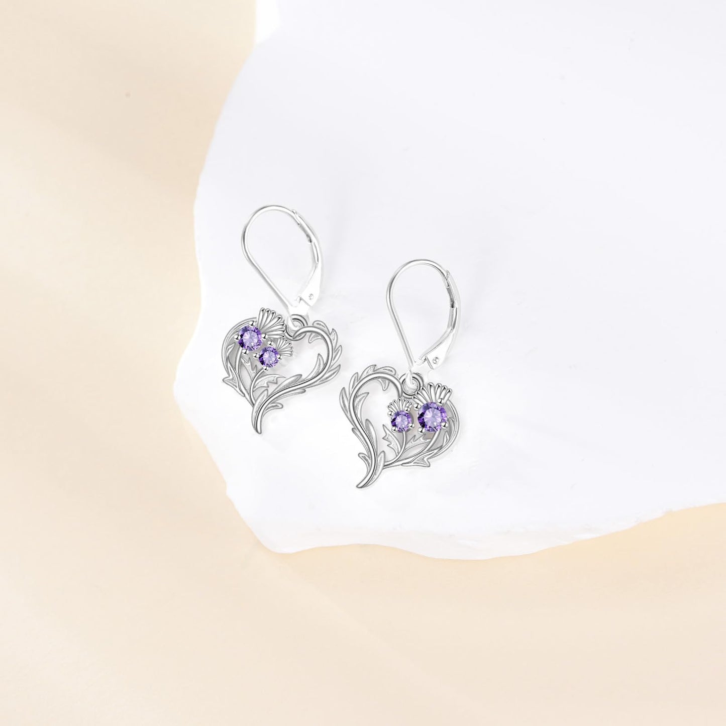 Scottish Thistle Earrings Sterling Silver Heart Scotland Thistle Dangle Dangling Drop Charm Jewelry Gifts for Women