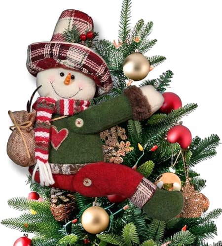 Christmas Tree Topper Decorations, Cute Xmas Snowman Plush Stuffed Hugger Decor Funny Gnome Plush Hugger Treetop for Christmas Wine Bottle Curtain Tree Ornaments