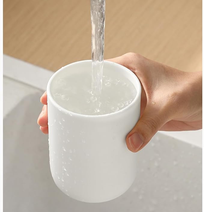 Creative Drinking Water Cup at Home, Solid Color Couple Toothbrush Holder in Bathroom, Portable and Simple Toothbrush Cups for Travel,10 oz(300ml) (White & White)