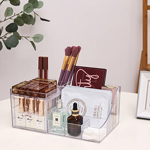 Cq acrylic1 Pack Clear Makeup Organizer Countertop,Stackable 1 Drawers Skincare Organizer,Cute Skin Care Organizer for Vanity Hair Clip,Jewelry,Beauty Product Desk and Make Up Organizers for Vanity - size: 1 Drawers