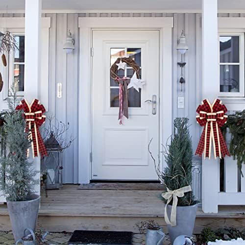Hying Large Christmas Bow for Wreath, Christmas Wreath Bow Red Black Buffalo Plaid Bows for Front Door Indoor Outdoor Wall Tree Decoration Supplies Ornament