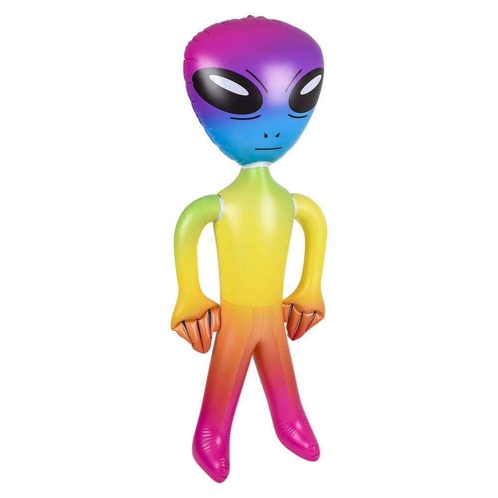 63" Giant Alien INFLATE (Vinyl) Galaxy/Rainbow/Tie Dye. Inflatable Huge Alien Figures on Hang Tag. (63" Giant Rainbow Alien INFLATE)
