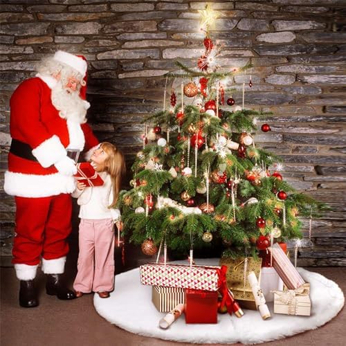 OurWarm Christmas Tree Skirt 60Inch White Faux Fur Tree Skirt Soft Xmas Tree Skirts for Holiday Winter Christmas Decorations