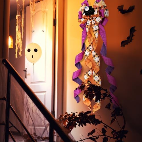 Riceshoot Extra Long Halloween Tree Topper Large Scary Bow, 13 x 53 Inch