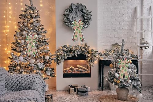 Hying Large Christmas Bows for Wreath, Christmas Wreath Bow Green Red Buffalo Plaid Bows Natural Burlap Bow Xmas Tree Bows Ornaments for Front Door New Year Christmas Party Decoration Supplies