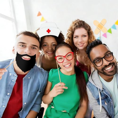 40 Pcs Professional Medical Photo Booth Props Kit for Adult Events, Dental Office Celebrations, Doctor & Nurse Graduation, Hospital-Themed Photoshoot Accessories with Wooden Sticks