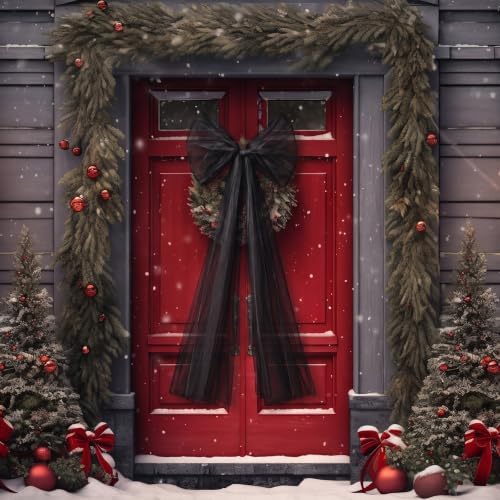 Soulchen 49 Inch Christmas Tree Topper Bow Large Tulle Ribbon,Black