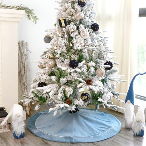 Bunny Chorus Christmas Tree Skirt: 36 Inch Blue and Silver Luxury Velvet Plush Fur Christmas Tree Skirts, Vintage Bright Xmas Tree Holiday Decorations for Christmas Indoor Outdoor Décor Home Supplies