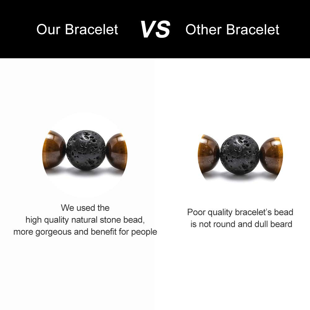 M MOOHAM Bracelets for Men Gifts - Beaded Lava Rock Tiger Eye Black Adjustable Bracelets for Mens Jewelry Gift