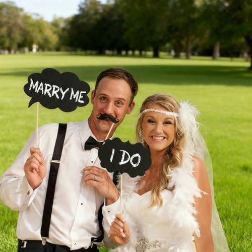 10pcs Writable Chalkboard Photo Booth Props Kit - Reusable Blank Signs with Chalk & Sticks for Wedding, Birthday, Baby Shower, Prom & Party Favors - style: Blank Photo Booth Props