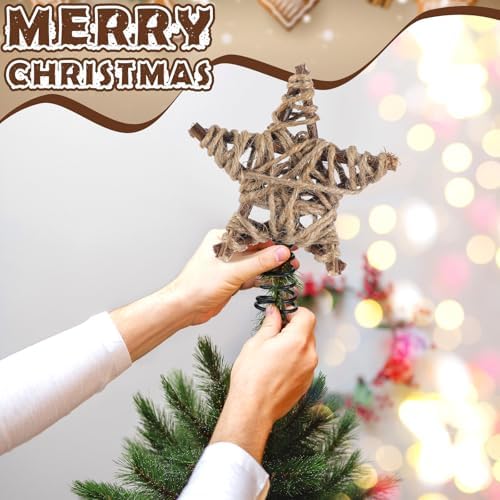 Gejoy Mini Christmas Rustic Tree Topper Retro Woven Star Tree Topper 6 Inch Miniature Star for Christmas Ornaments Farmhouse Home Decor Winter Holiday
