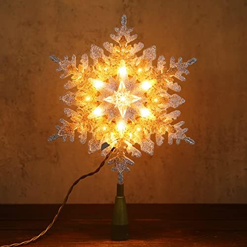 Brizled Christmas Tree Topper, 9.25" Snowflake Xmas Tree Top with Lights