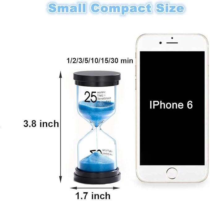 25 Minute Sand Hourglass Timer: Plastic Sand Clock 25 Min, Extra Blue Reloj De Arena, Unity Hour Glass Colorful Sandglass Timer for Kids, Games, Classroom, Kitchen, Decoration