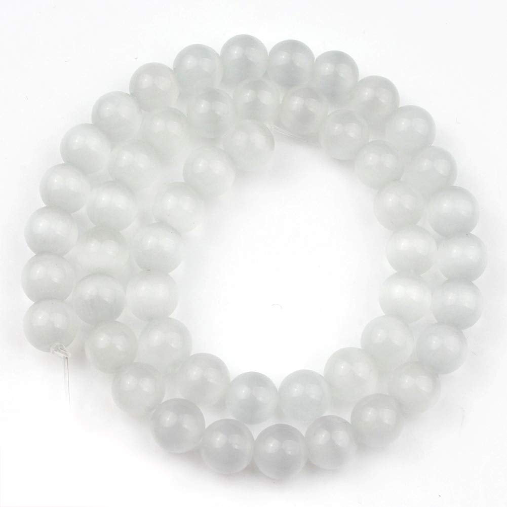 8mm White Cat-Eye Natural Stone Beads Round Loose Beads for Jewelry Making Yochus DIY Beads Bracelet Necklace
