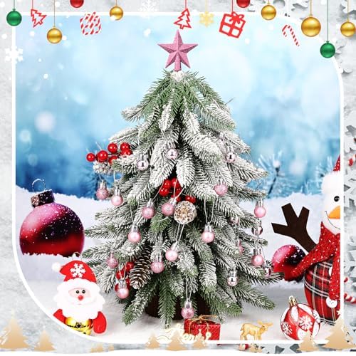 RoundFunny 25 Pcs Mini Christmas Balls Ornaments Set 0.79 Inch Christmas Day Ball Topper Star Tree Hanging Ornaments for Party Decoration(Pink)