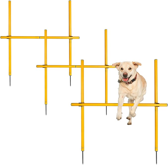 TNZMART 2.6 FT Dog Agility Obstacle Course Backyard Set Wave Poles and Adjustble Hurdles Training Exercise Equipment for Dogs (Pack of 6 Yellow)