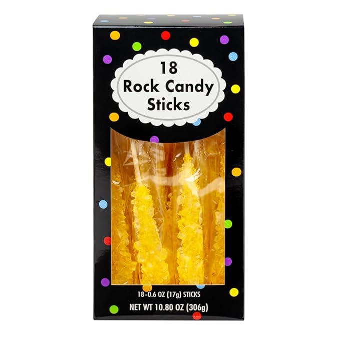 Amusemints Rock Candy Individually Wrapped Sticks (Yellow) - 18 PC Box - Colorful Hard Candy, Perfect for Parties, Gifting & Nostalgic Treats
