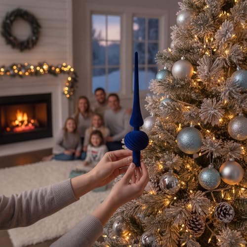 Sumind 11" Christmas Finial Tree Topper Vintage Haze Blue Velvet Ornament